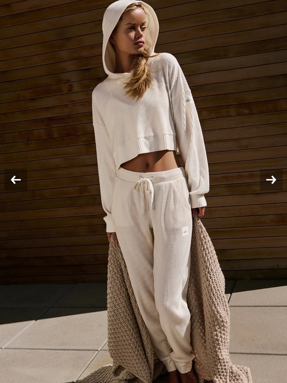 ALO Yoga Ribbed Ivory Nuse Drawstring Sweatpants